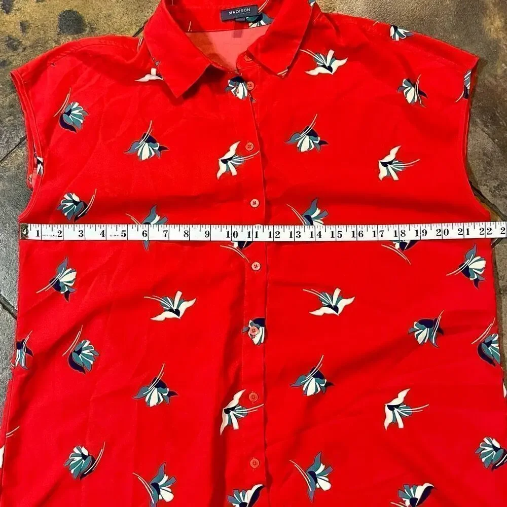 Madison Cap Sleeve Button-up Bird Tropical Blouse XL